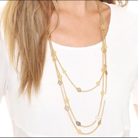 TORY BURCH Gold Logo 3-strand Necklace New - Picture 6 of 6